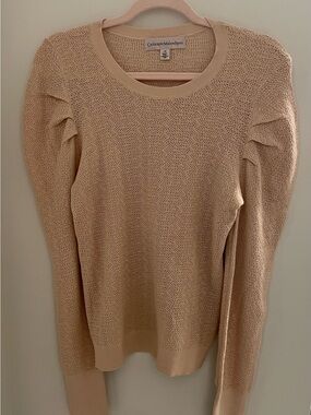 Catherine Malandrino Beige Open-Knit Crew Neck Sweater